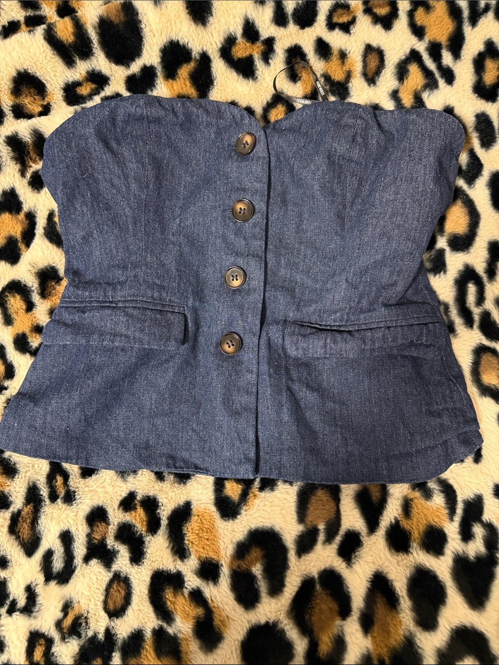 Girls' Navy Denim Button-Front Strapless top can unbutton